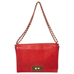 Fendi Red Pequin Embossed Leather Large Claudia Shoulder Bag