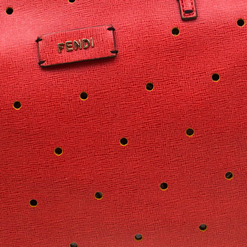 Fendi Red Perforated Leather Roll Tote W/ Pouch 5