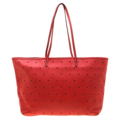 Fendi Red Perforated Leather Roll Tote W/ Pouch