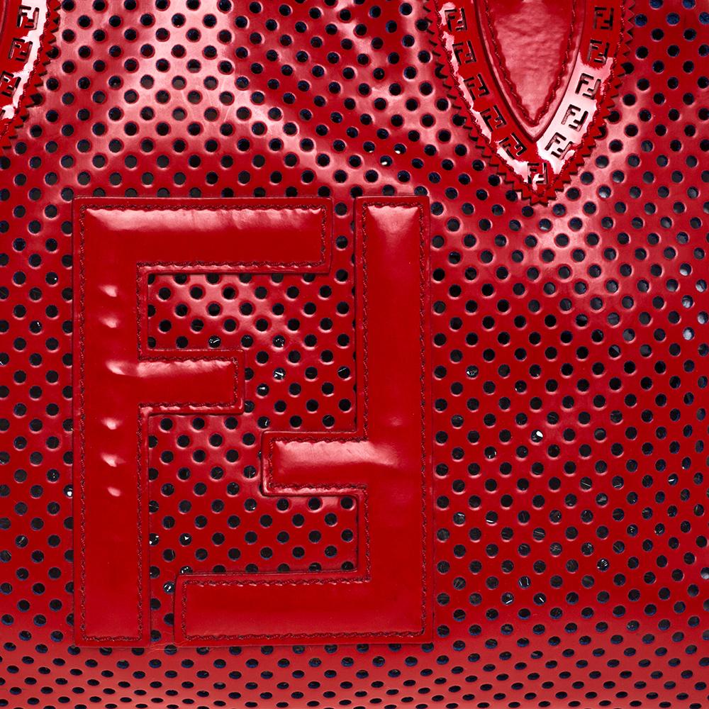Fendi Red Perforated Patent Leather De Jour Tote 4