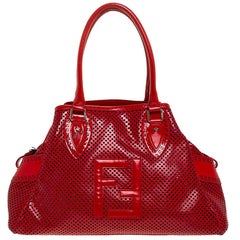 Fendi Red Perforated Patent Leather De Jour Tote