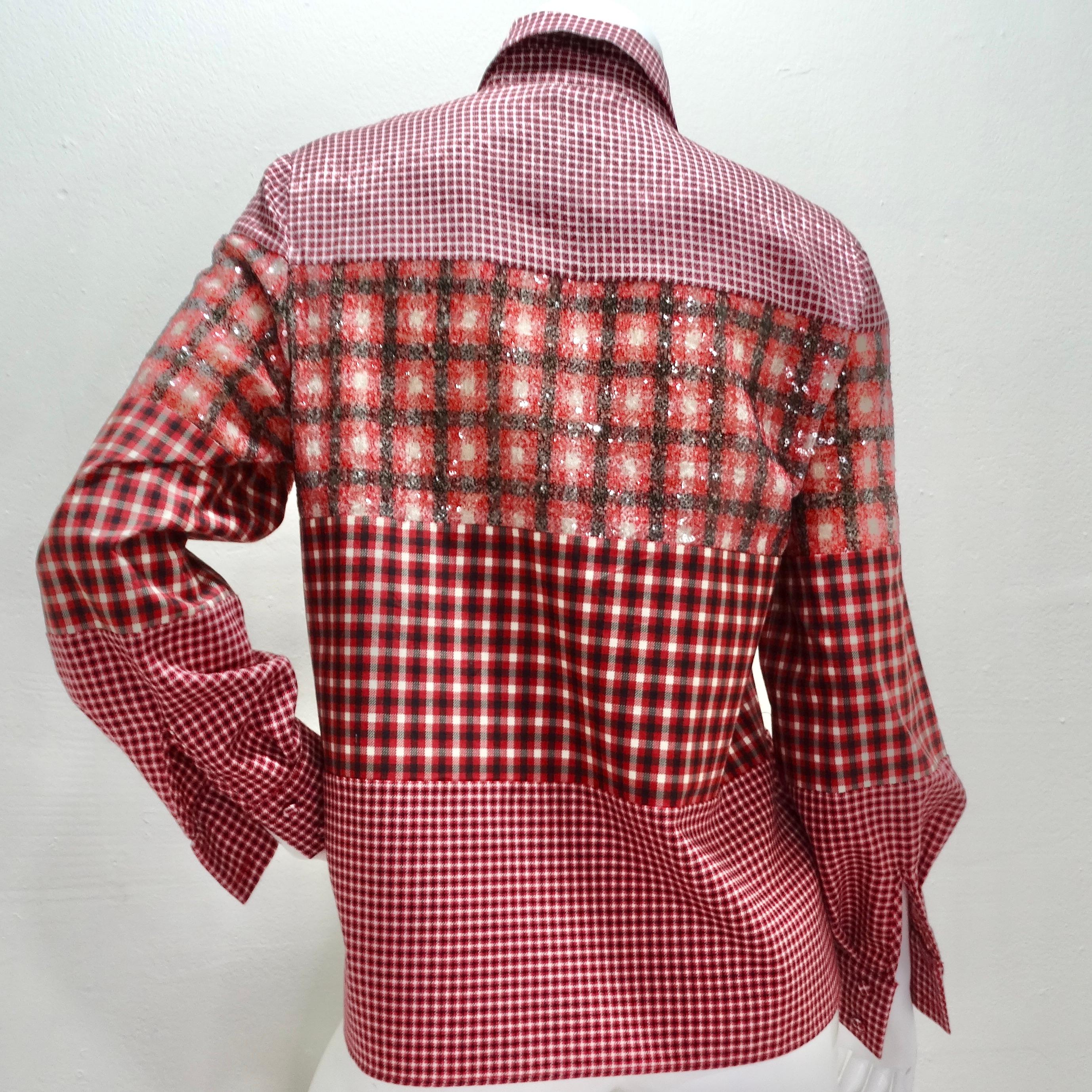 Fendi Red Plaid Sequin Button-Up Shirt For Sale 1