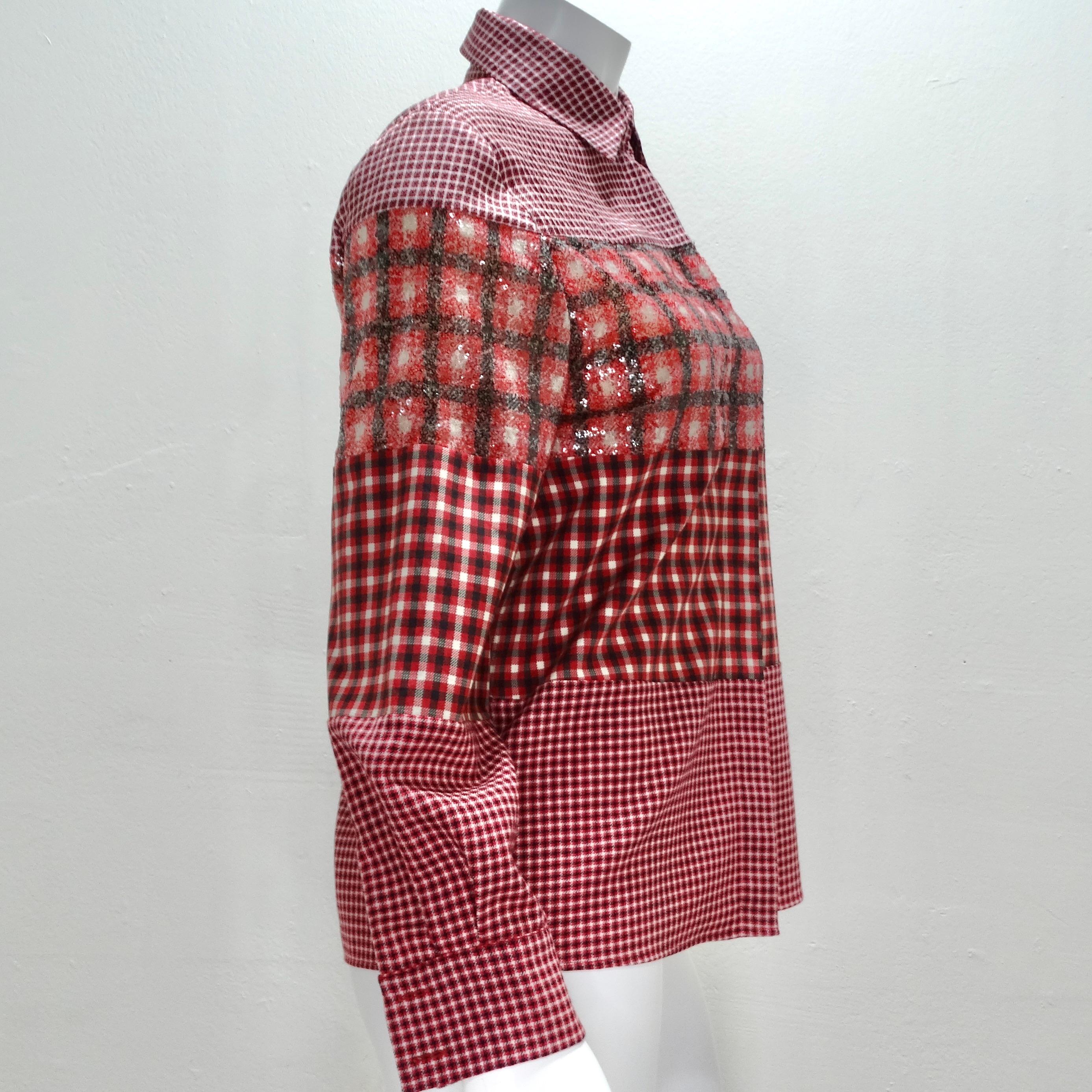 Fendi Red Plaid Sequin Button-Up Shirt For Sale 2