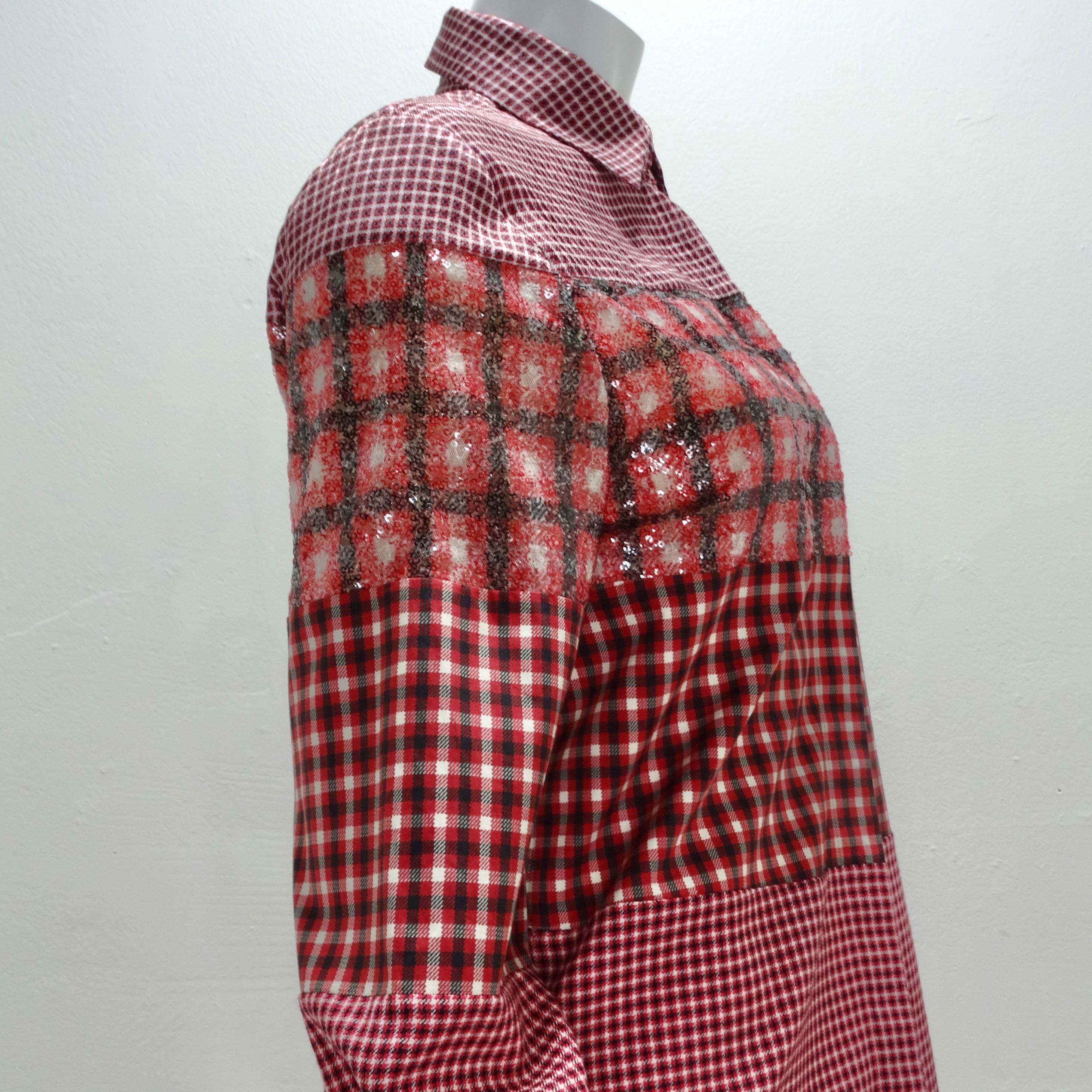 Chemise boutonnée à carreaux rouges Fendi en vente 3