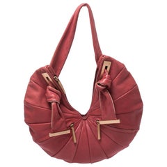 Fendi Red Pleated Leather Front Zipped Hobo