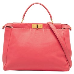 Fendi Red Selleria Leather Large Peekaboo Top Handle Bag