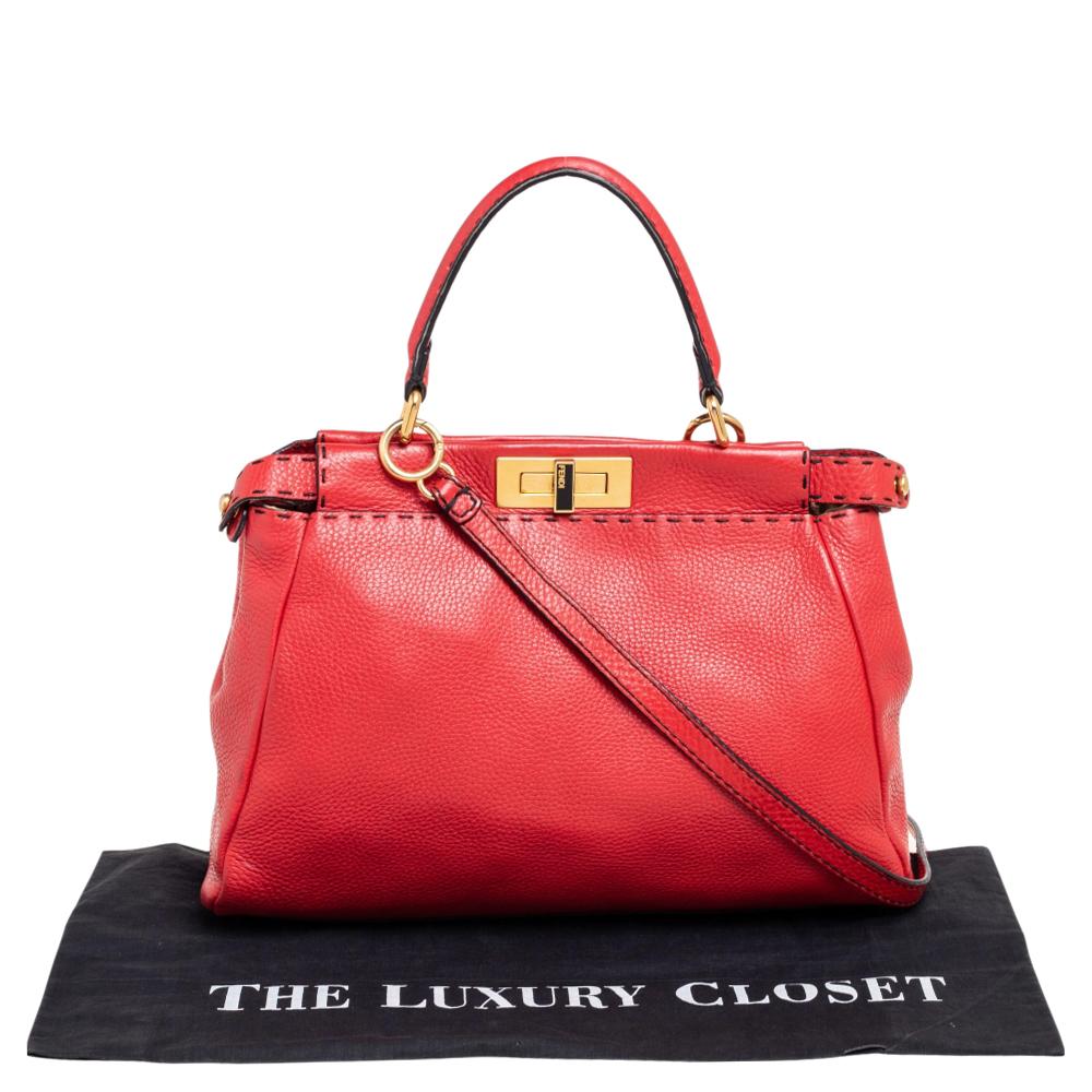 Fendi Red Selleria Leather Medium Peekaboo Top Handle Bag 2