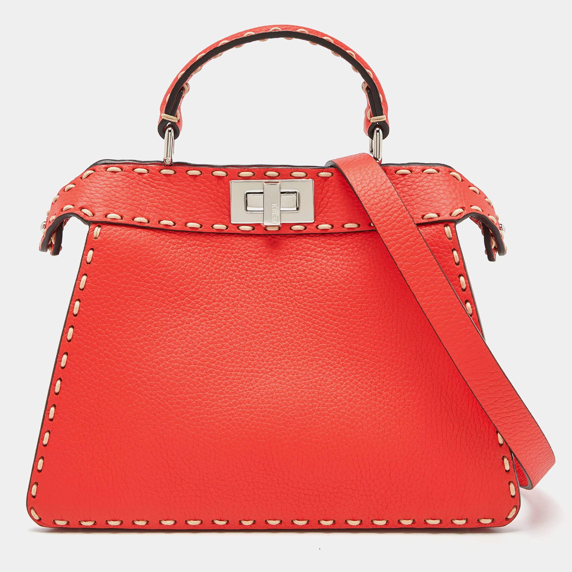Fendi Red Selleria Leather Small Peekaboo ISeeU Top Handle Bag 6