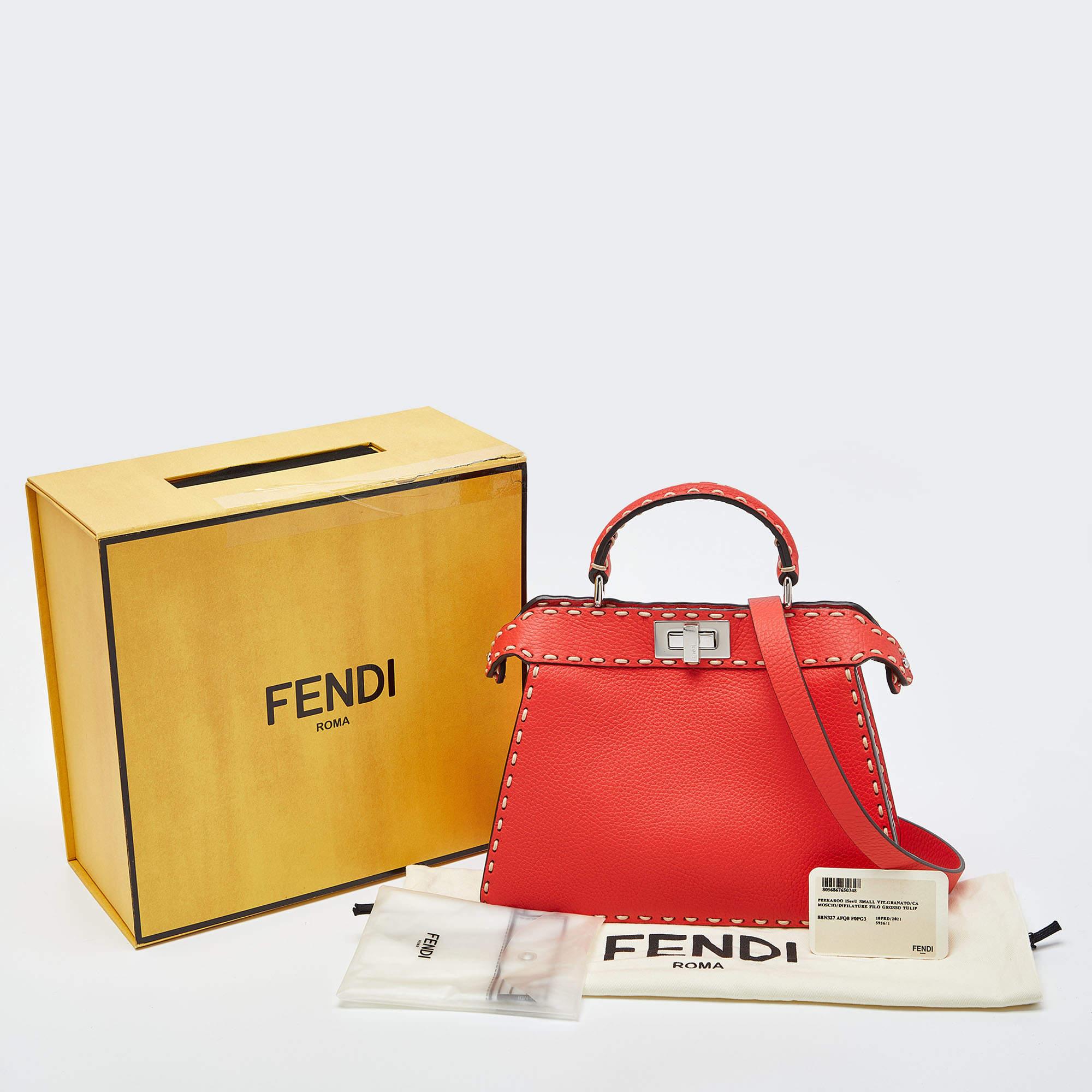 Fendi Red Selleria Leather Small Peekaboo ISeeU Top Handle Bag 7