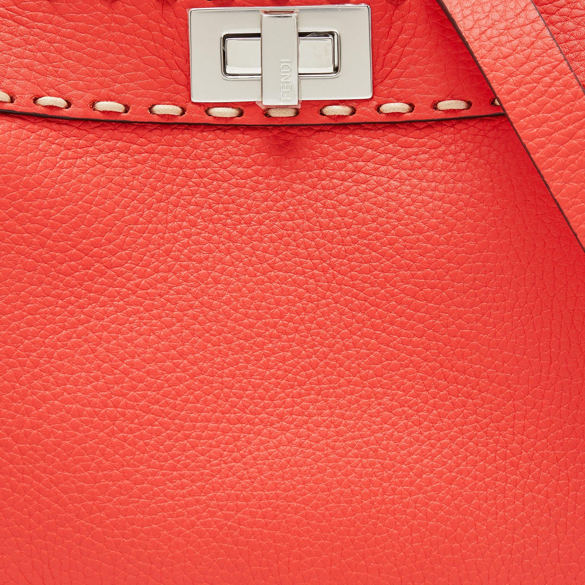 Women's Fendi Red Selleria Leather Small Peekaboo ISeeU Top Handle Bag