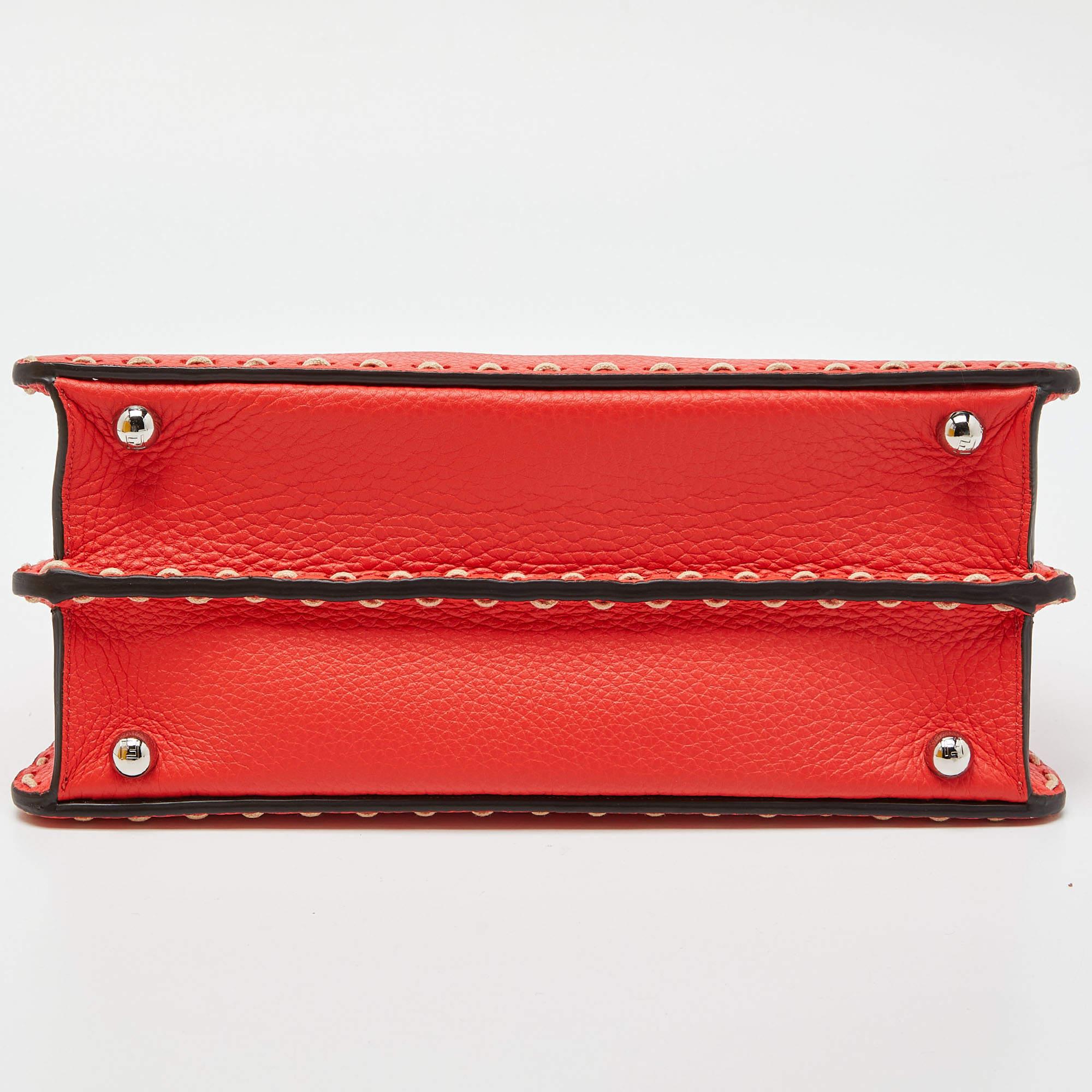 Fendi Red Selleria Leather Small Peekaboo ISeeU Top Handle Bag 1