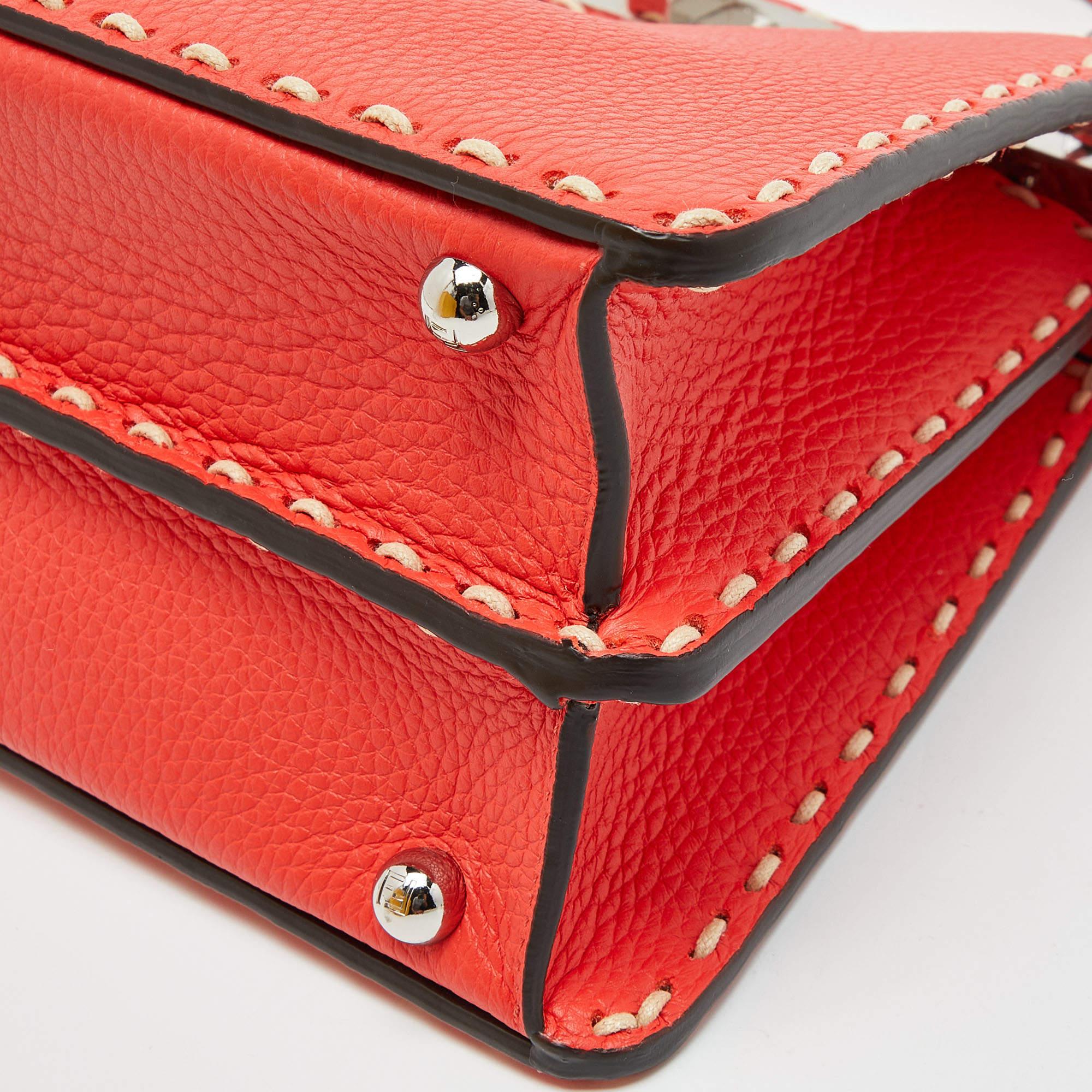 Fendi Red Selleria Leather Small Peekaboo ISeeU Top Handle Bag 3