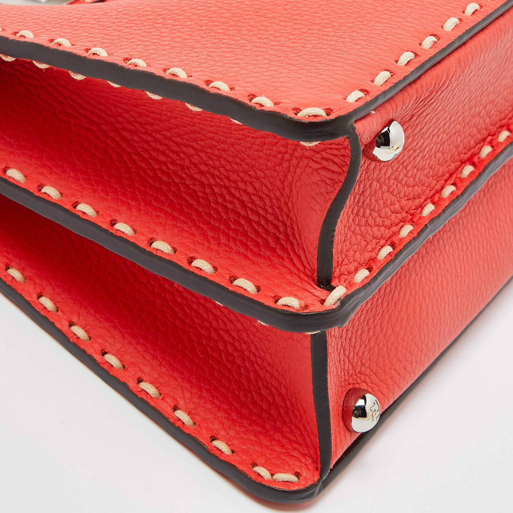 Fendi Red Selleria Leather Small Peekaboo ISeeU Top Handle Bag 4