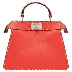 Fendi Red Selleria Leather Small Peekaboo ISeeU Top Handle Bag