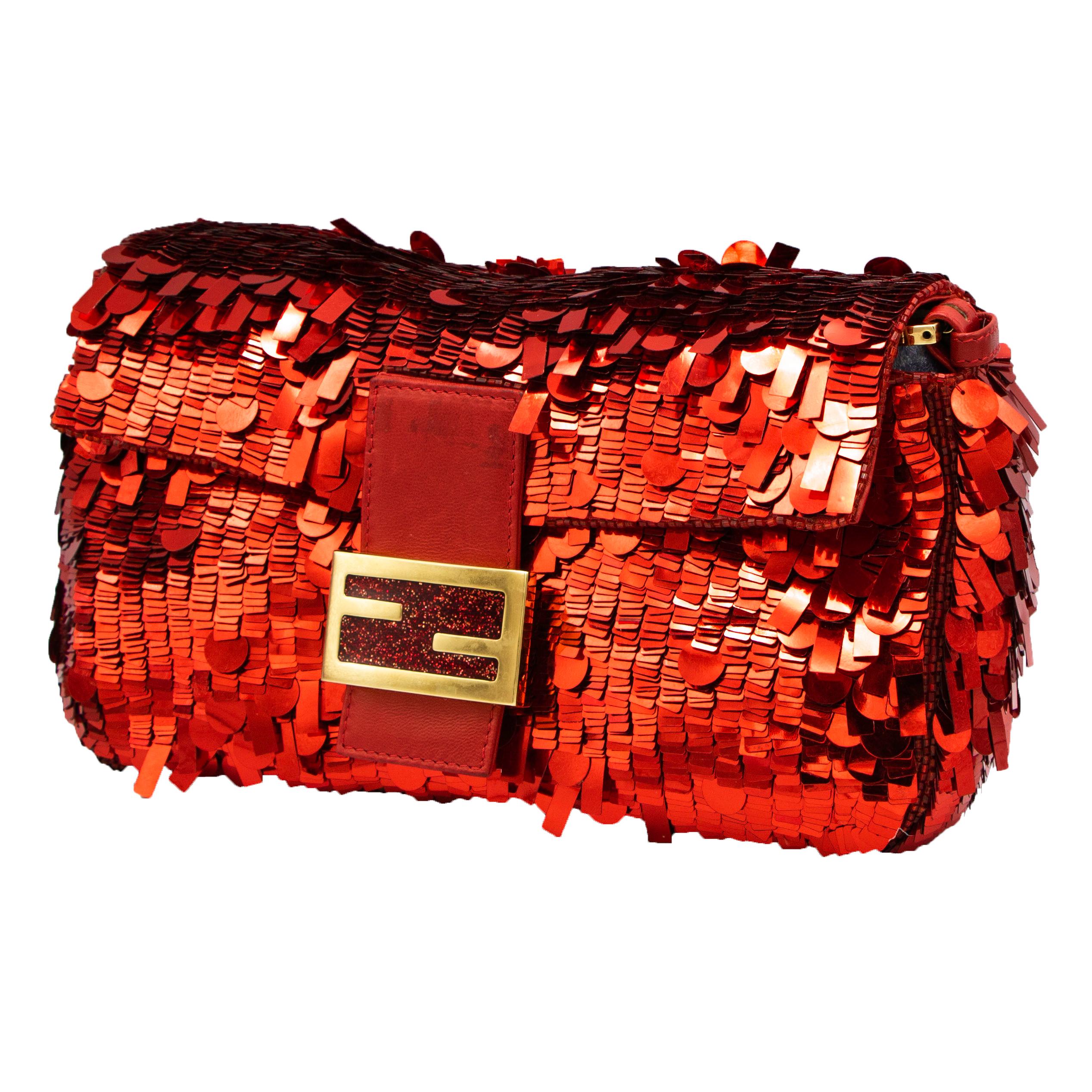 Women's Fendi Red Sequence and Leather Clutch