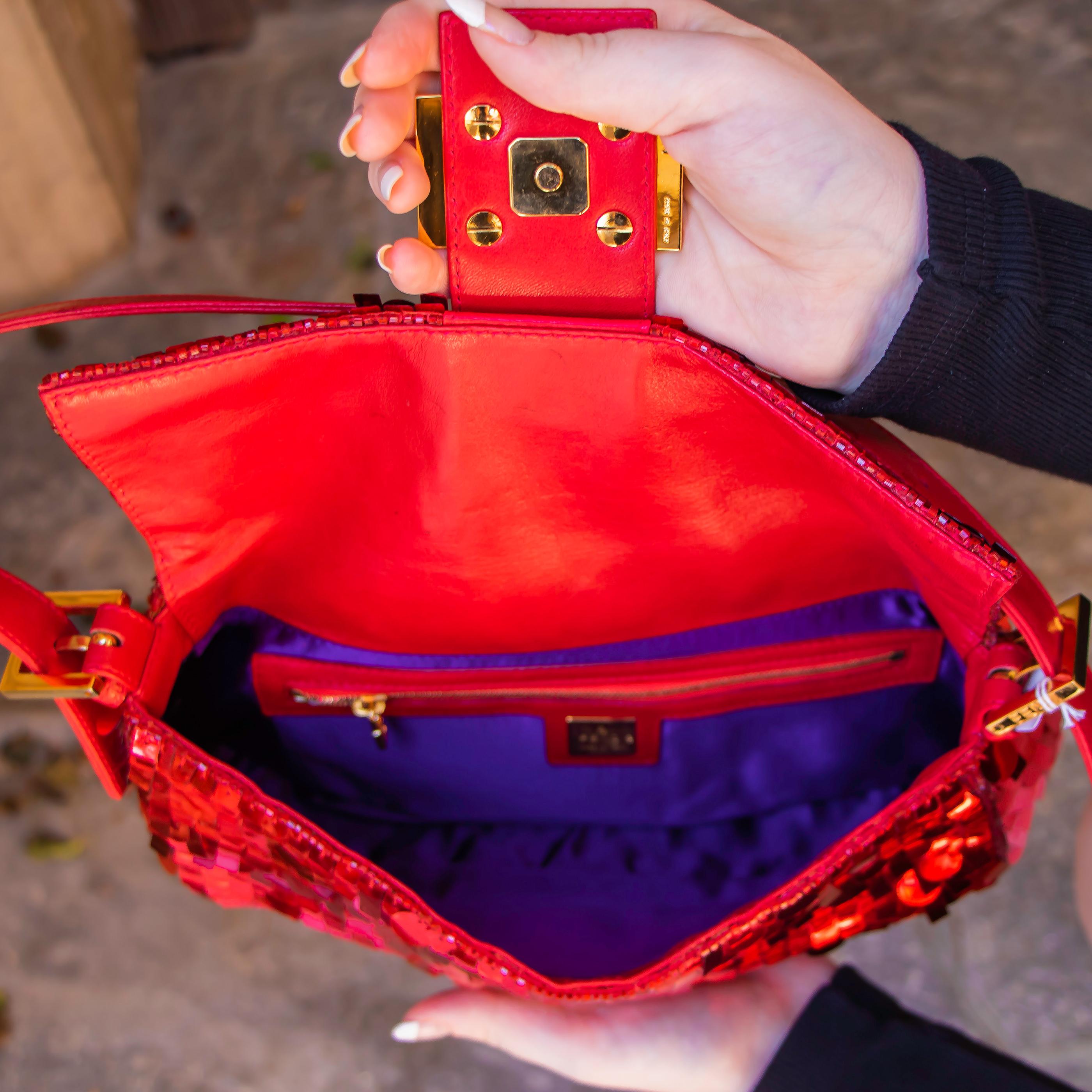 Fendi Red Sequence and Leather Clutch 3