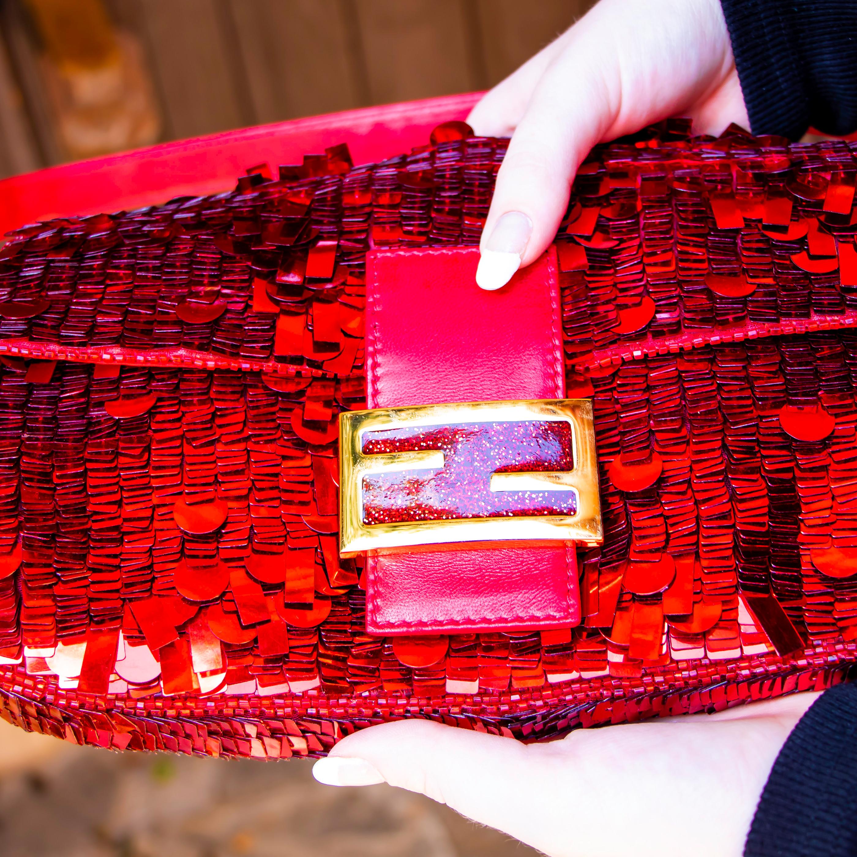 Fendi Red Sequence and Leather Clutch 4