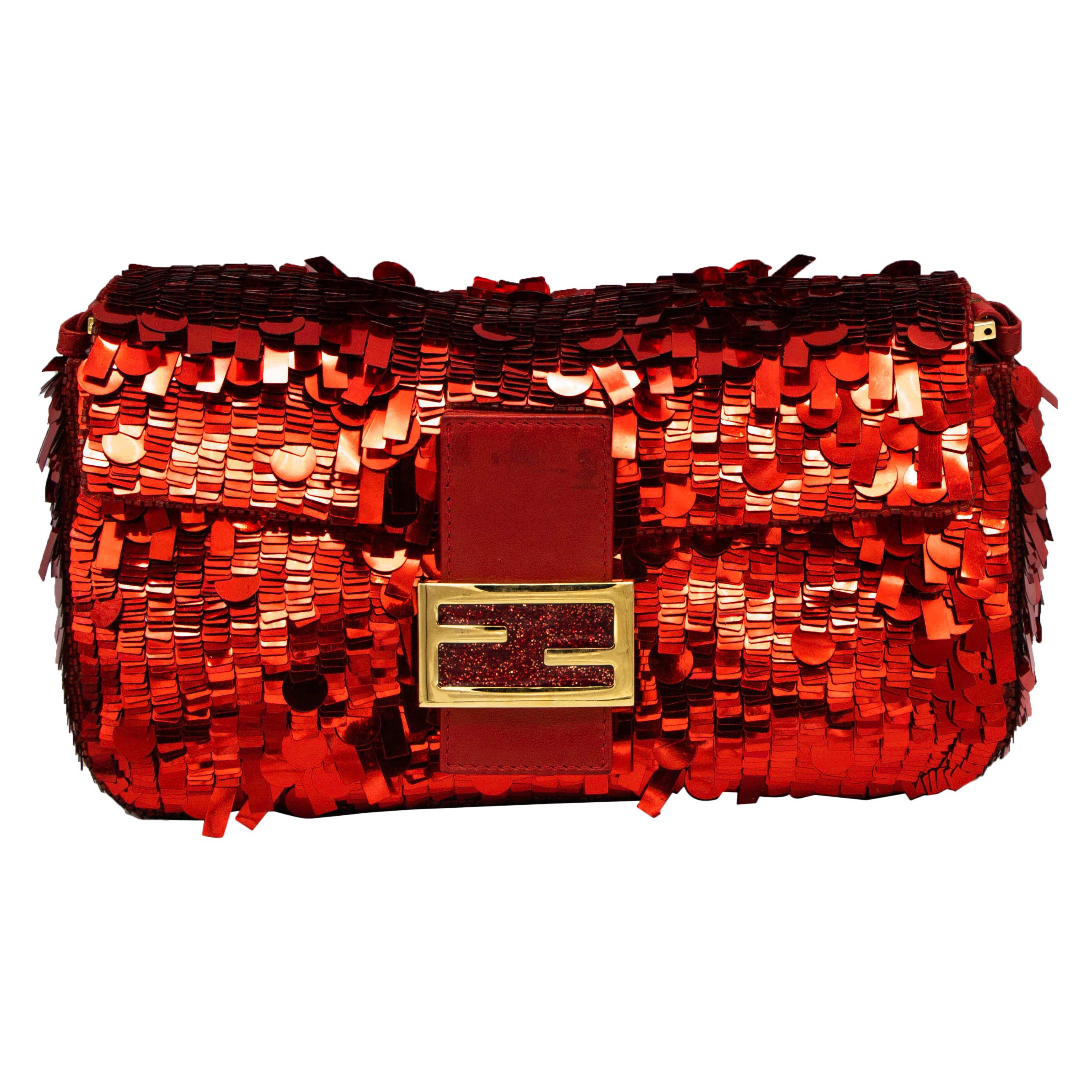 Fendi Red Sequence and Leather Clutch