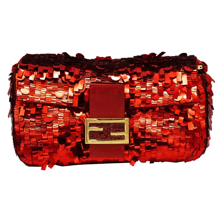 Fendi Red Sequence and Leather Clutch at 1stDibs