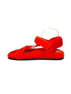 Fendi Red Shearling Flat Sandals, Italy, Size 40