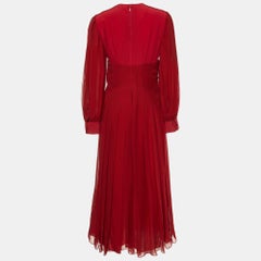 Fendi Red Silk Pleated Midi Dress M