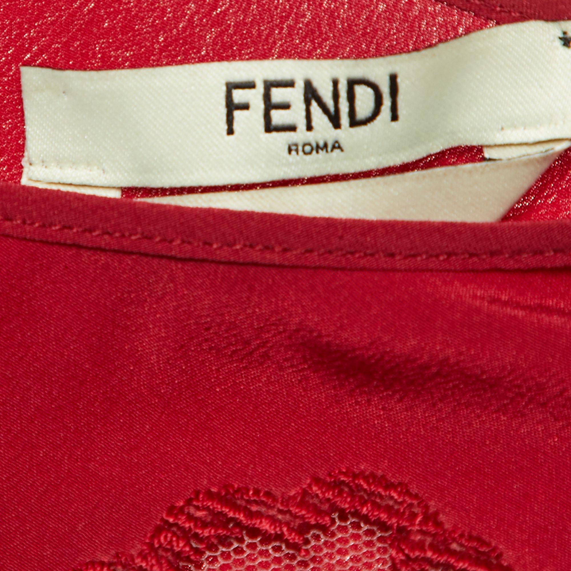 Women's Fendi Red Silk Pleated Midi Dress M For Sale