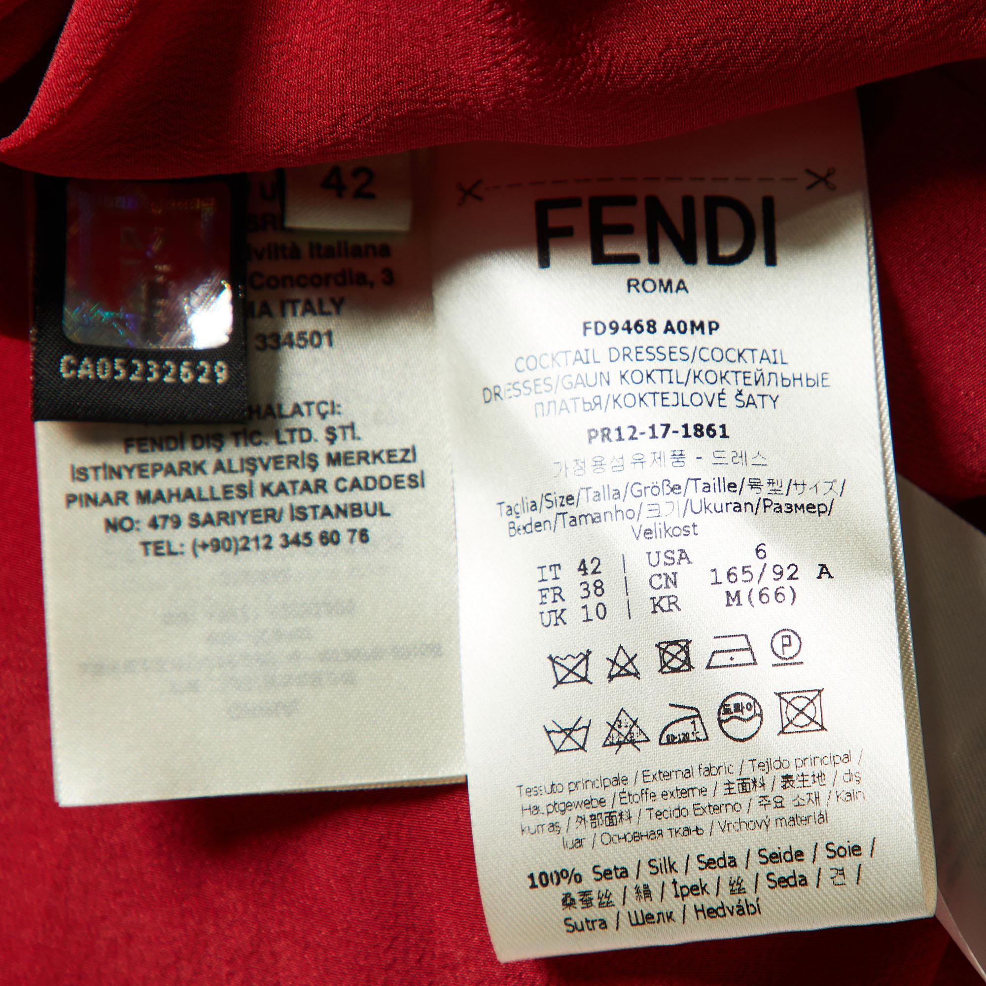 Fendi Red Silk Pleated Midi Dress M For Sale 1