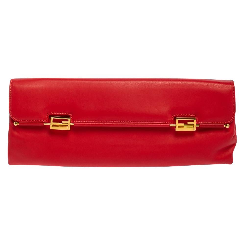 Fendi Red Soft Leather Long Clutch