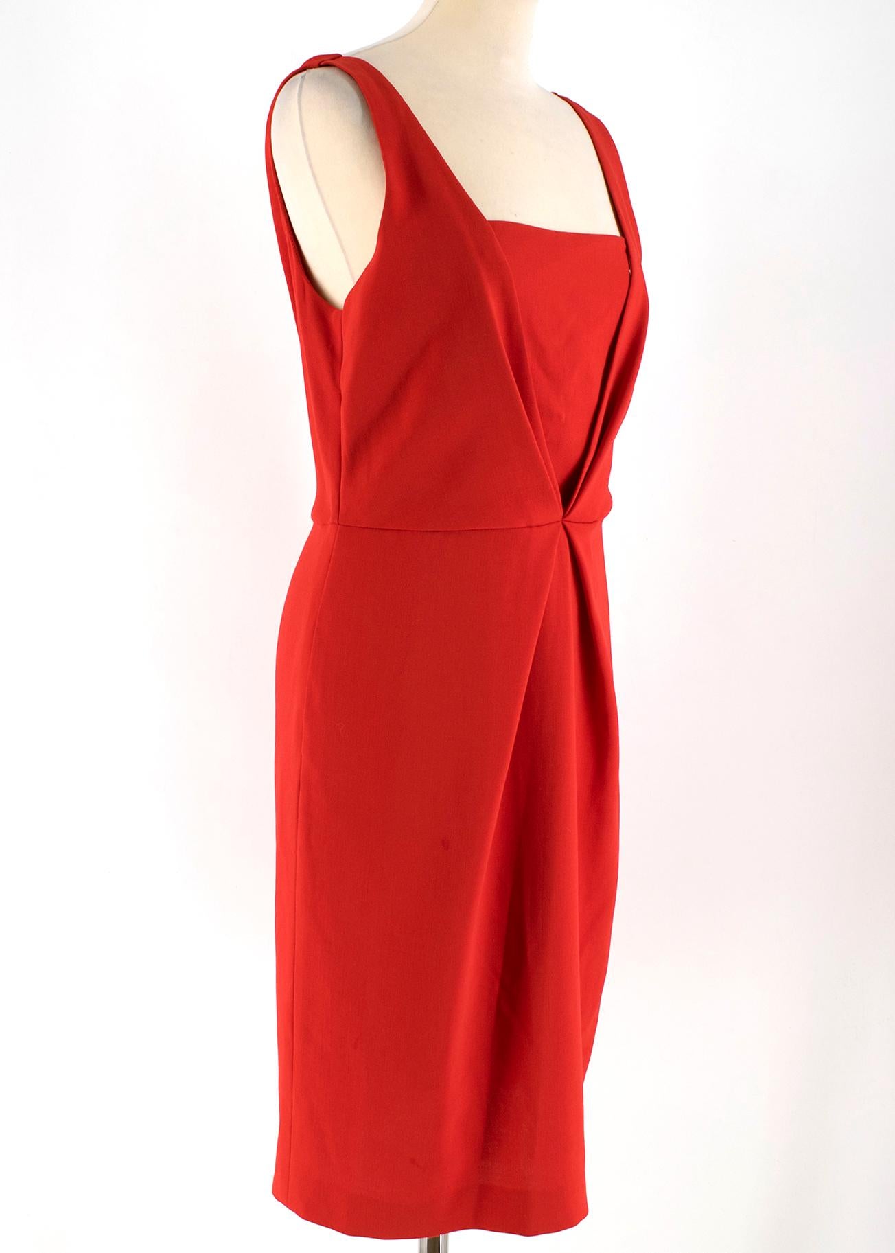 Fendi Red V-Neck Mini Dress 

- Deep V-Neck with bandeau under layer
- Cowl back  
- Pleated gathering central to seamed waist line 
- Pleated gathering on central back panel 
- White lace trim bottom lining 
- Mid weight 
- Discrete Pockets on