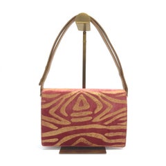 Fendi Red Velvet Gold Zebra Print Front Flap Shoulder Bag