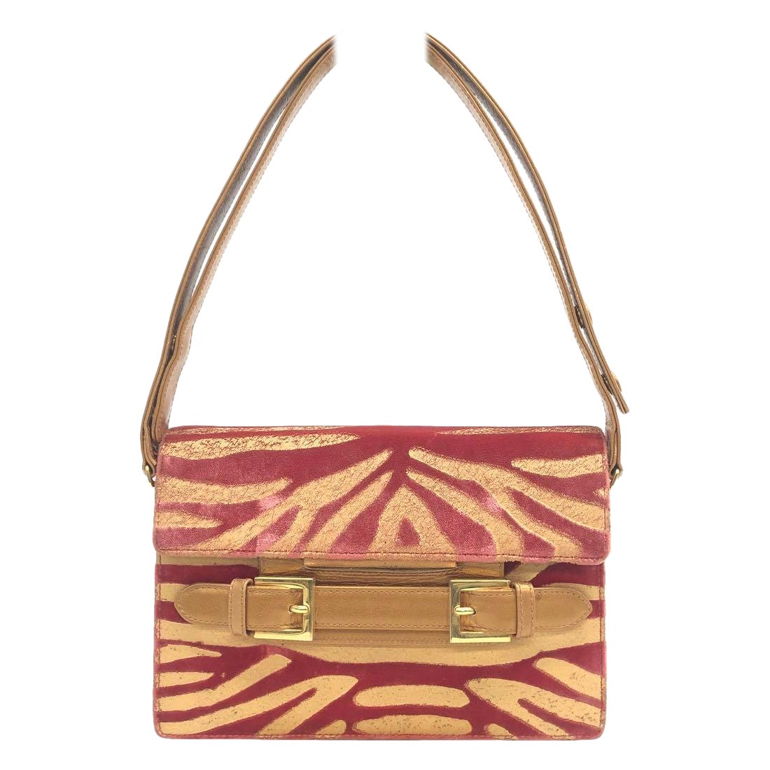 Fendi - Sac à bandoulière en velours rouge et imprimé zèbre sur le devant