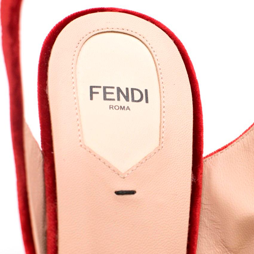 Orange Fendi red velvet heeled ankle strap sandals 40