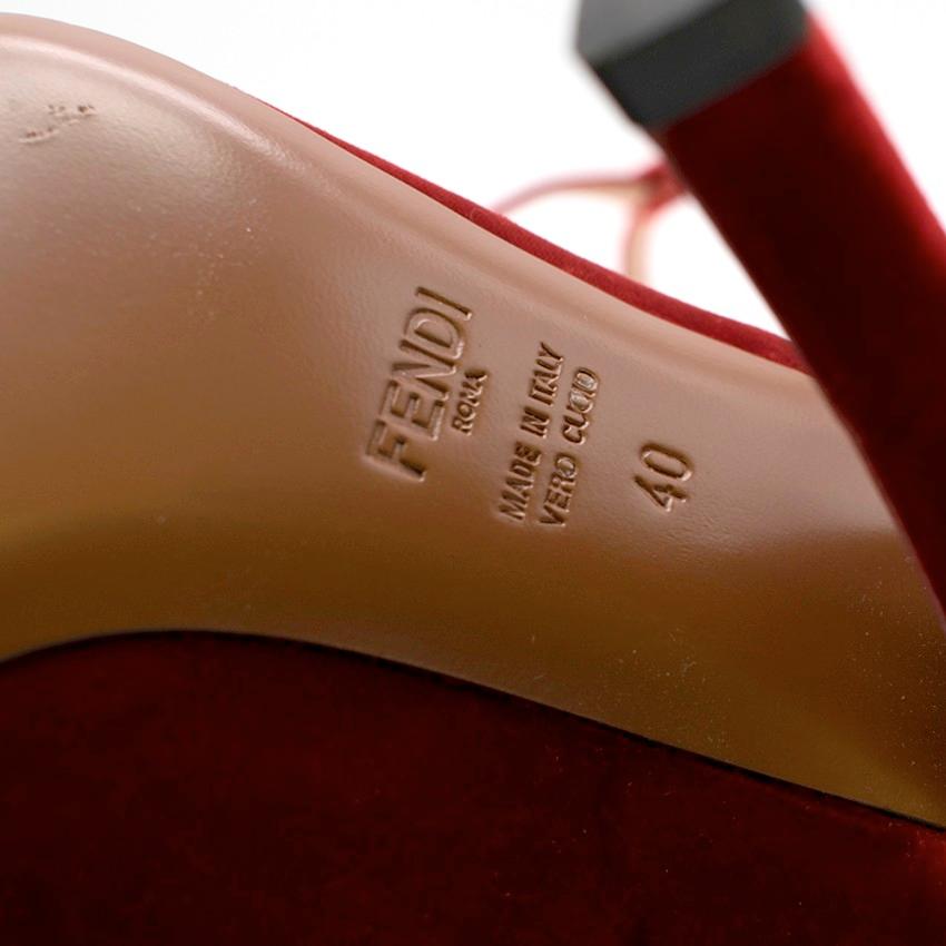 Women's Fendi red velvet heeled ankle strap sandals 40