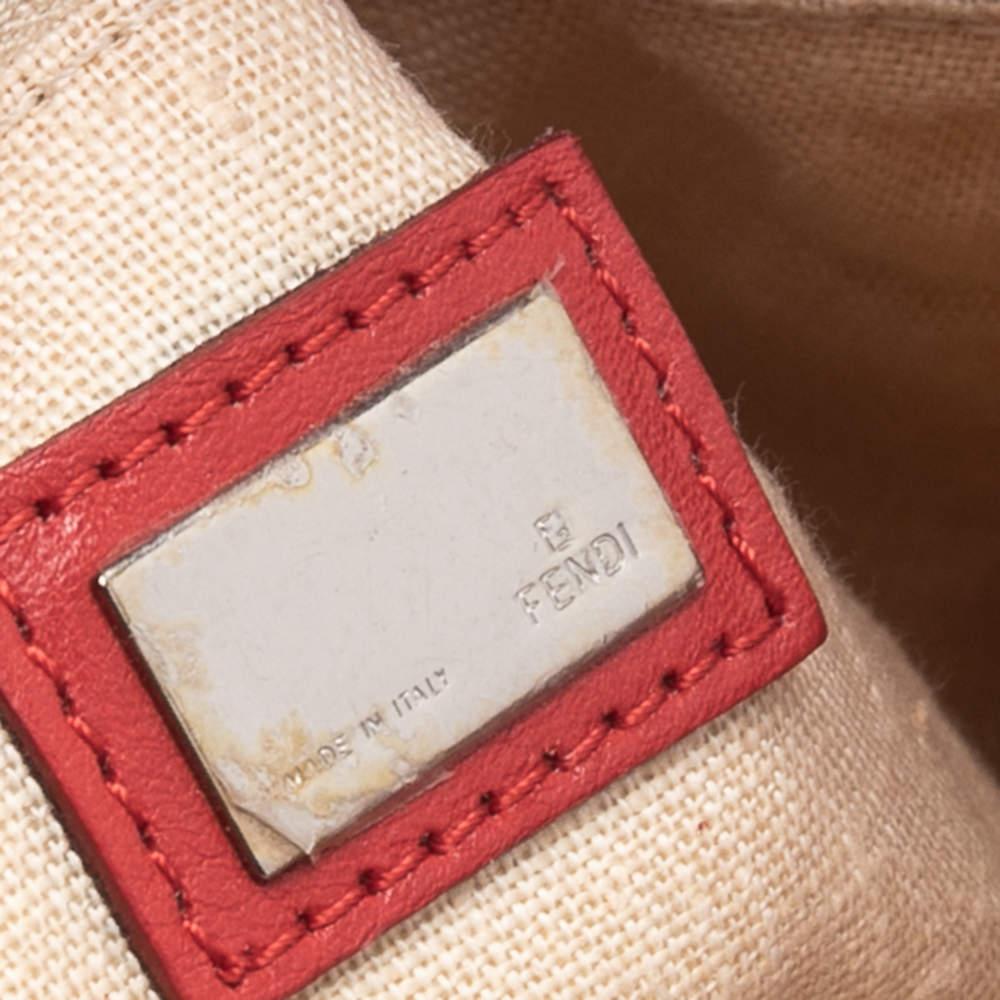 Fendi Red/White Canvas and Leather Maxi Baguette Embellished Shoulder Bag For Sale 3