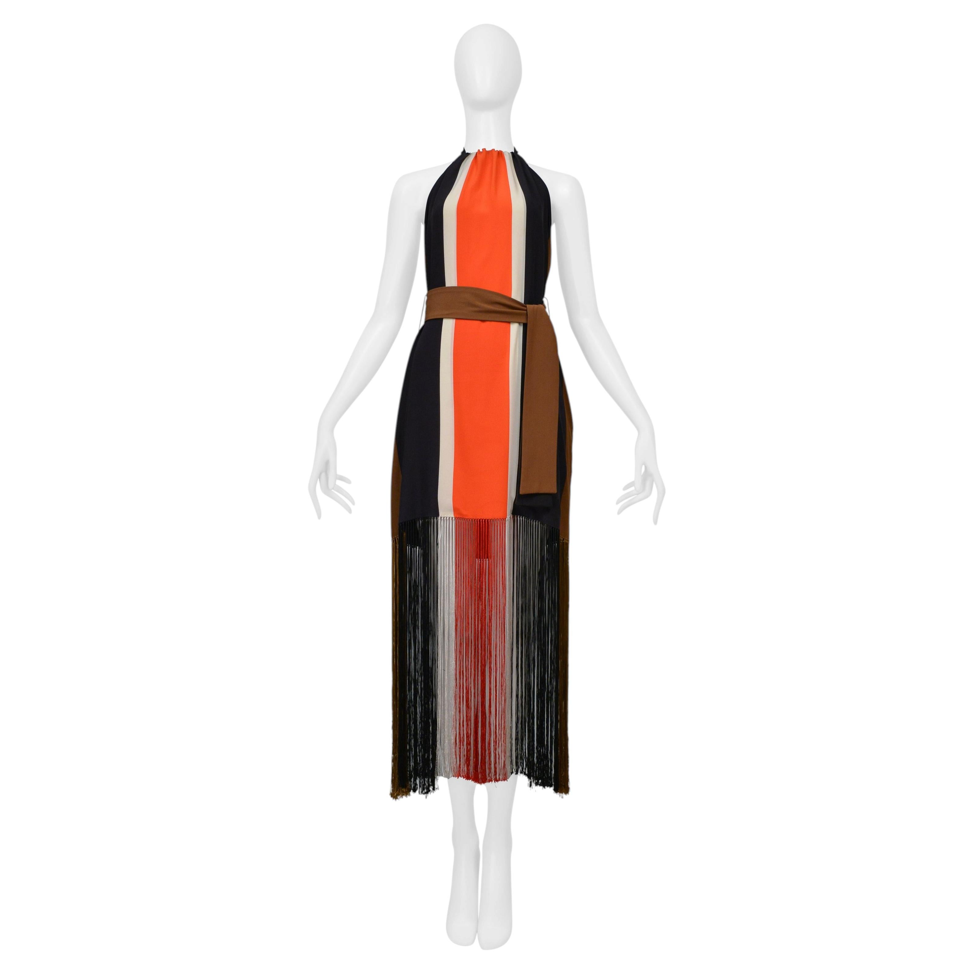 Fendi Red White Navy And Black Stripe Halter Dress With Fringe 2014 For Sale