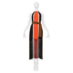 Fendi Red White Navy And Black Stripe Halter Dress With Fringe 2014