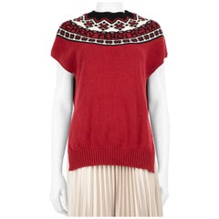 Fendi Red Wool Crewneck Sleeveless Logo Knit Top Size M