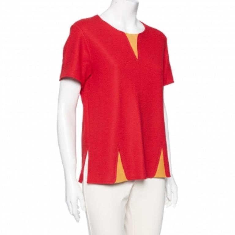 Fendi Top rojo de manga corta con detalles de lana y piel S Rojo en venta