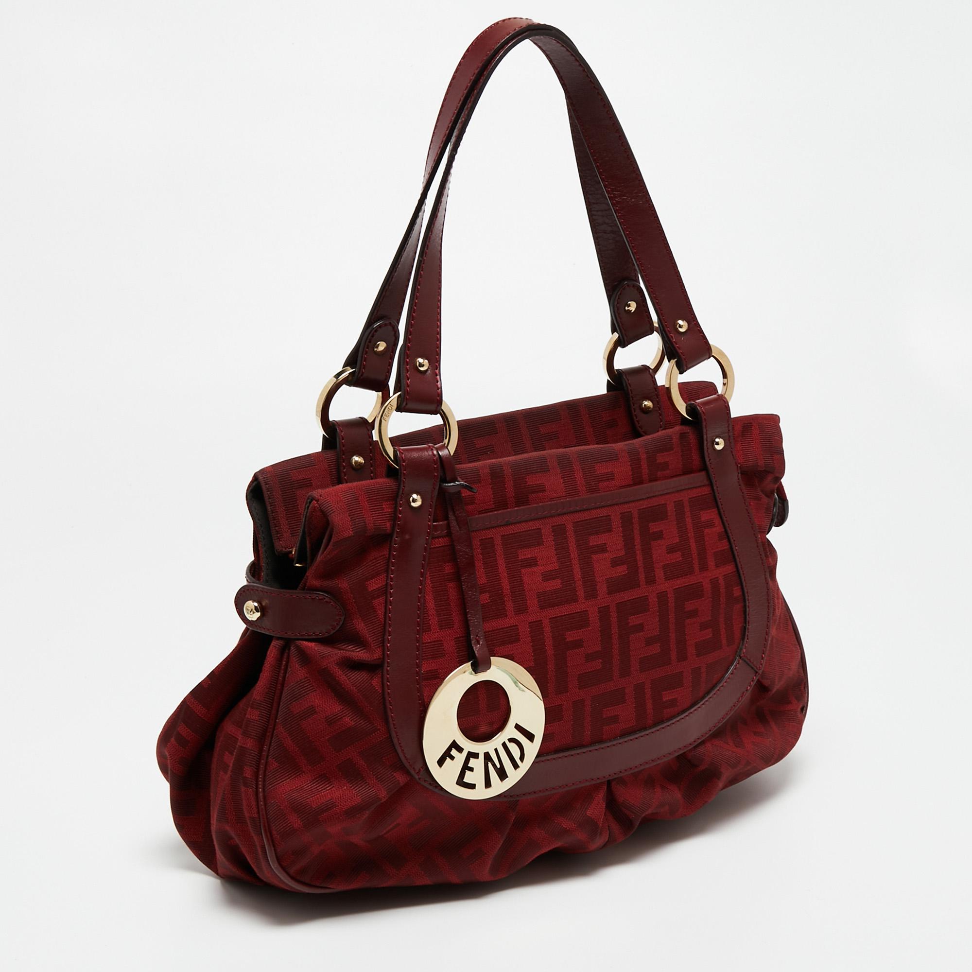 Women's Fendi Red Zucca Canvas And Leather Chef Shoulder Bag