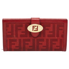 Fendi Red Zucca Canvas and Leather Flap Continental Wallet Fendi Red Zucca Canvas and Leather Flap Continental Wallet