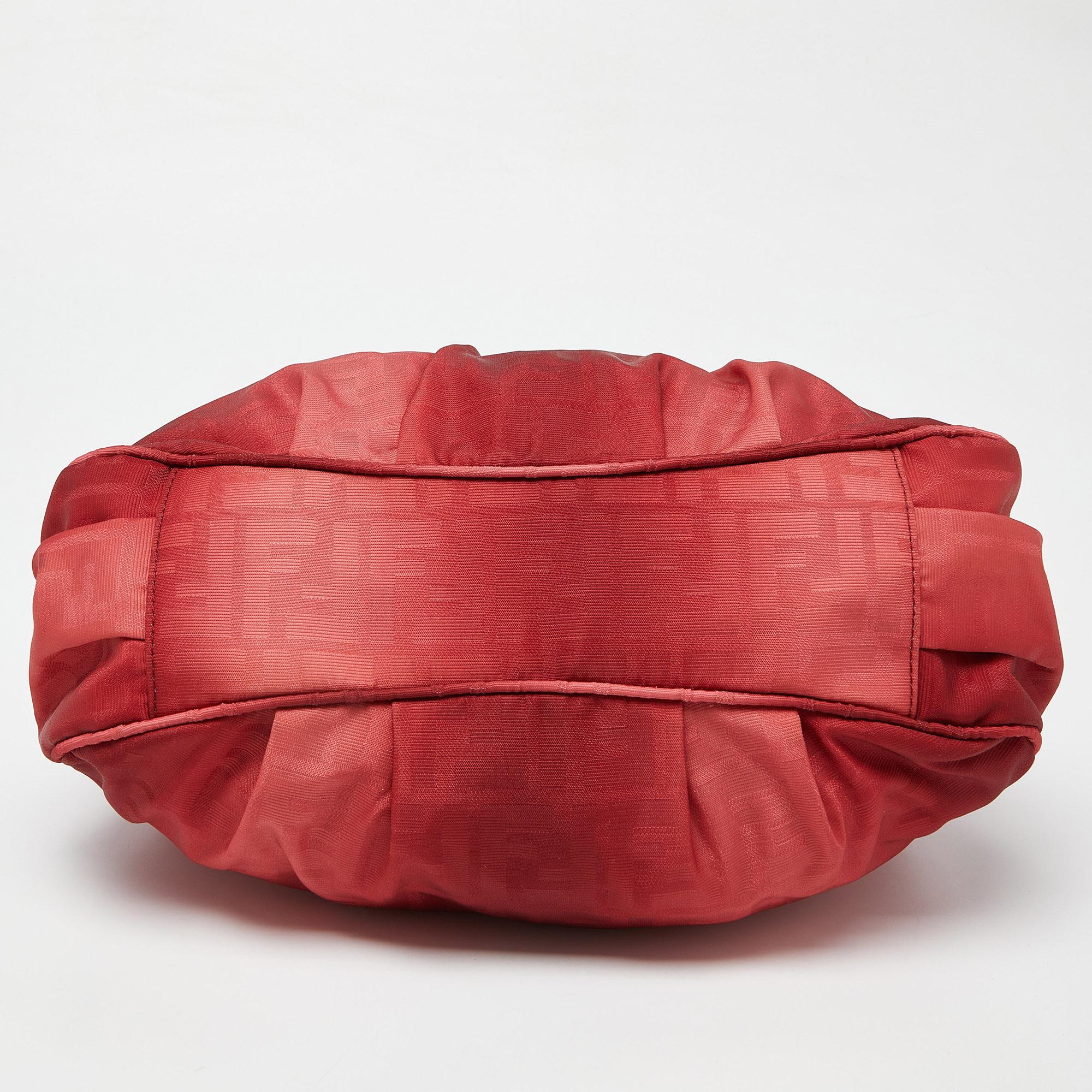 Fendi Red Zucca Canvas and Leather Small Mia Hobo 2