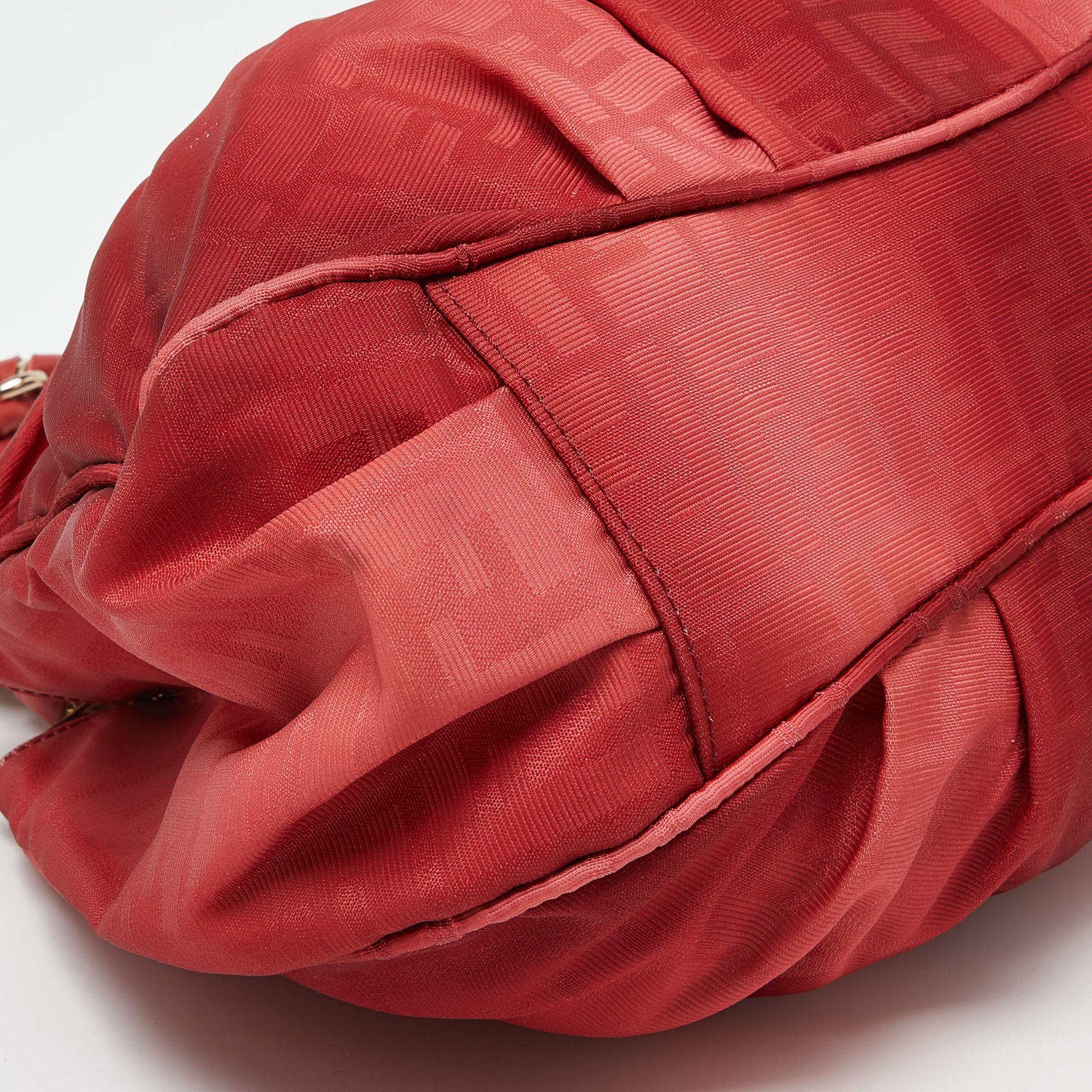 Fendi Red Zucca Canvas and Leather Small Mia Hobo 5