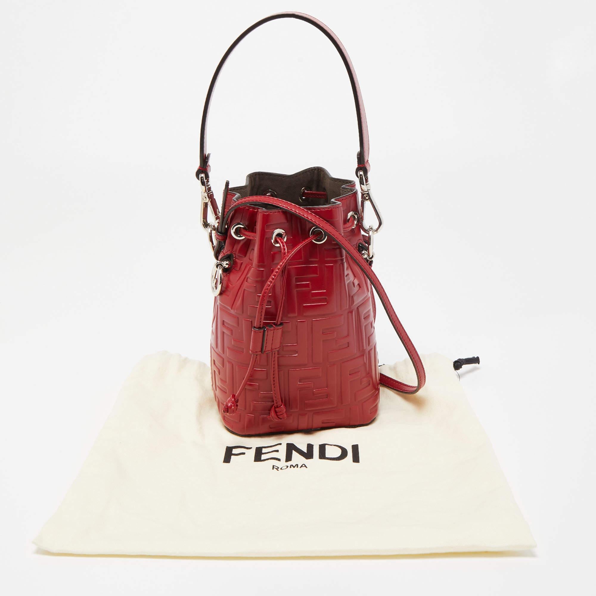 Fendi Red Zucca Leather Mini Mon Tresor Bucket Bag 9