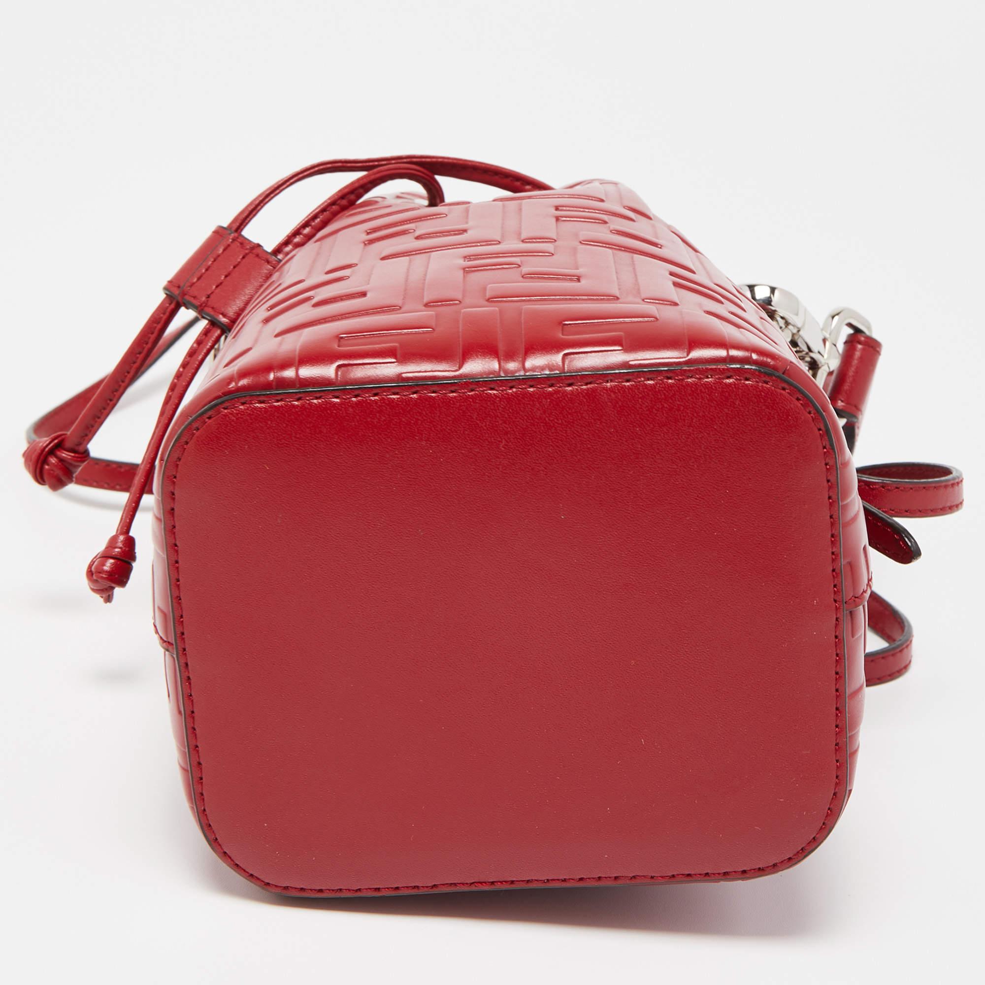 Women's Fendi Red Zucca Leather Mini Mon Tresor Bucket Bag