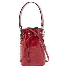 Fendi Red Zucca Leather Mini Mon Tresor Bucket Bag