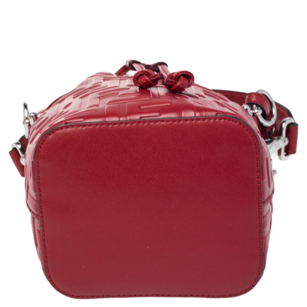 Fendi Red Zucca Leather Mini Mon Tresor Drawstring Bucket Bag 3
