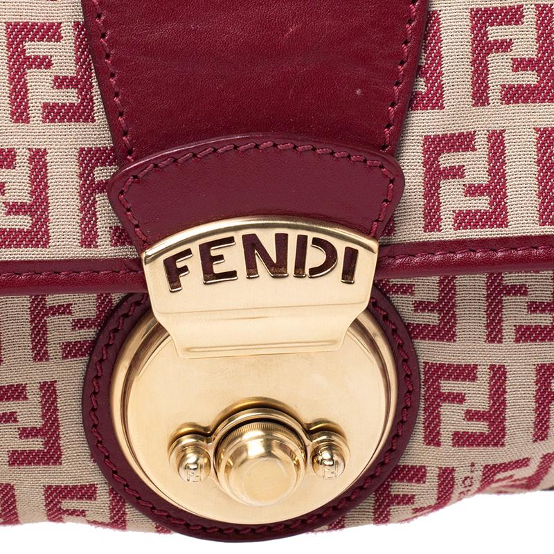 Fendi Red Zucchino Canvas and Leather Compilation Shoulder Bag 3