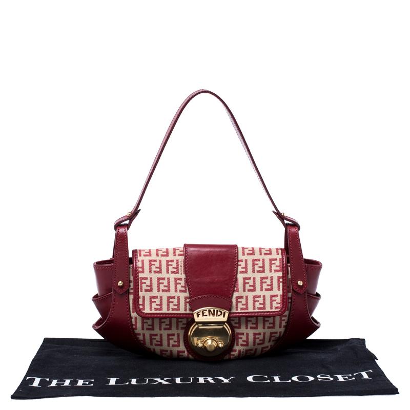 Fendi Red Zucchino Canvas and Leather Compilation Shoulder Bag 4
