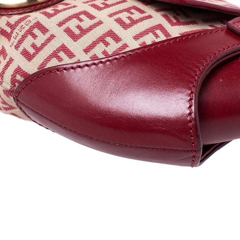Brown Fendi Red Zucchino Canvas and Leather Compilation Shoulder Bag