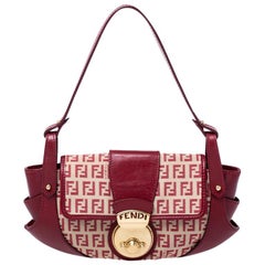 Fendi Red Zucchino Canvas and Leather Compilation Shoulder Bag